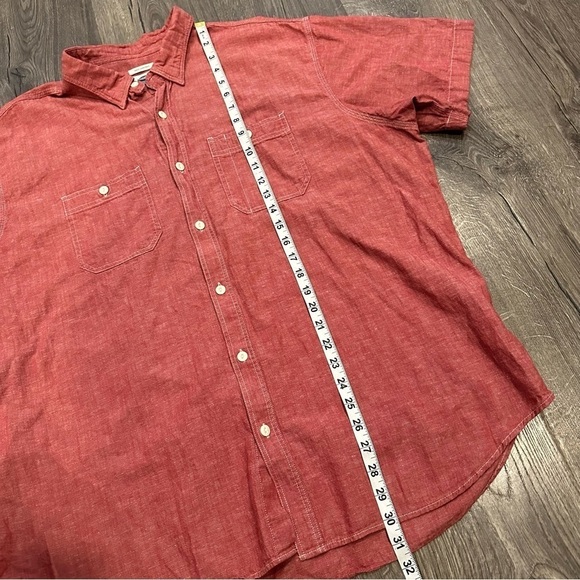 Old Navy Men’s Linen Shirt XXL Red Chambray Button Up Slim Fit Short Sleeve Polo - Picture 6 of 6
